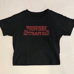 Stranger Things (Thinger Strangs) Cropped Baby Tee Shirt